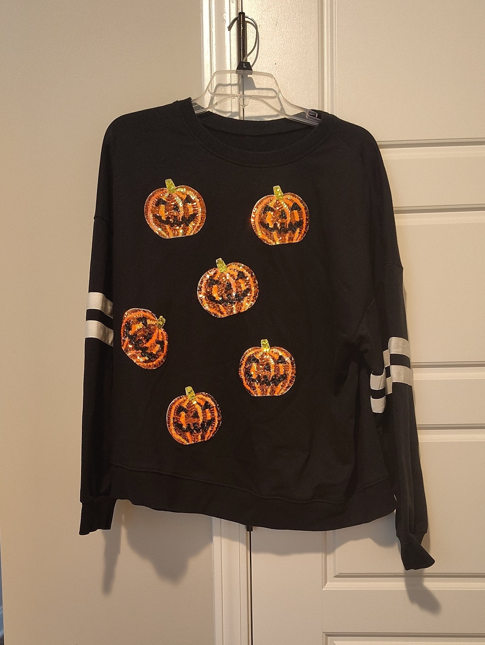 Black Halloween Pumpkin Sequin Top - Women's XL